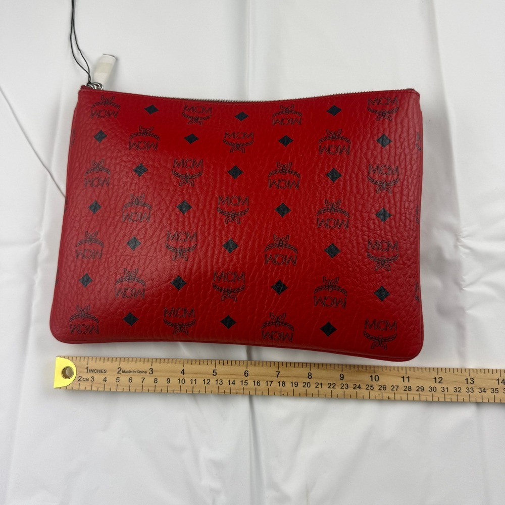 MCM Visetos Monogram Red Leather Clutch Crossbody Bag MYZ FSTA07 XC001 - Picture 10 of 11